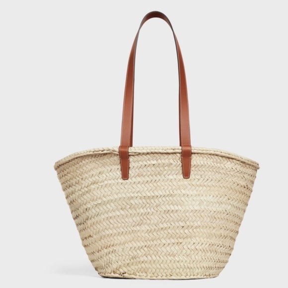 MEDIUM TRIOMPHE CELINE CLASSIC PANIER IN PALM LEAVES AND CALFSKIN TAN - Picture 4 of 16